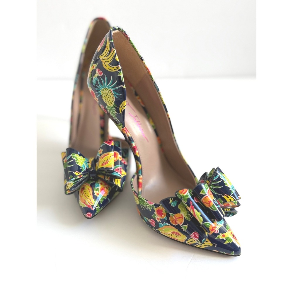 Betsey Johnson Prince Tropical Fruit Print Bow d'Orsay Pumps Navy Multi 7.5M - Picture 3 of 12
